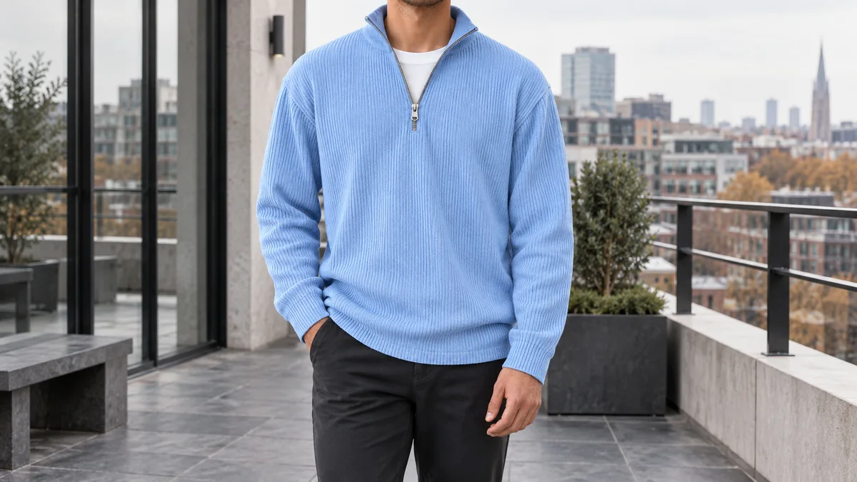 Peter Ribbed Pullover in an editorial setting