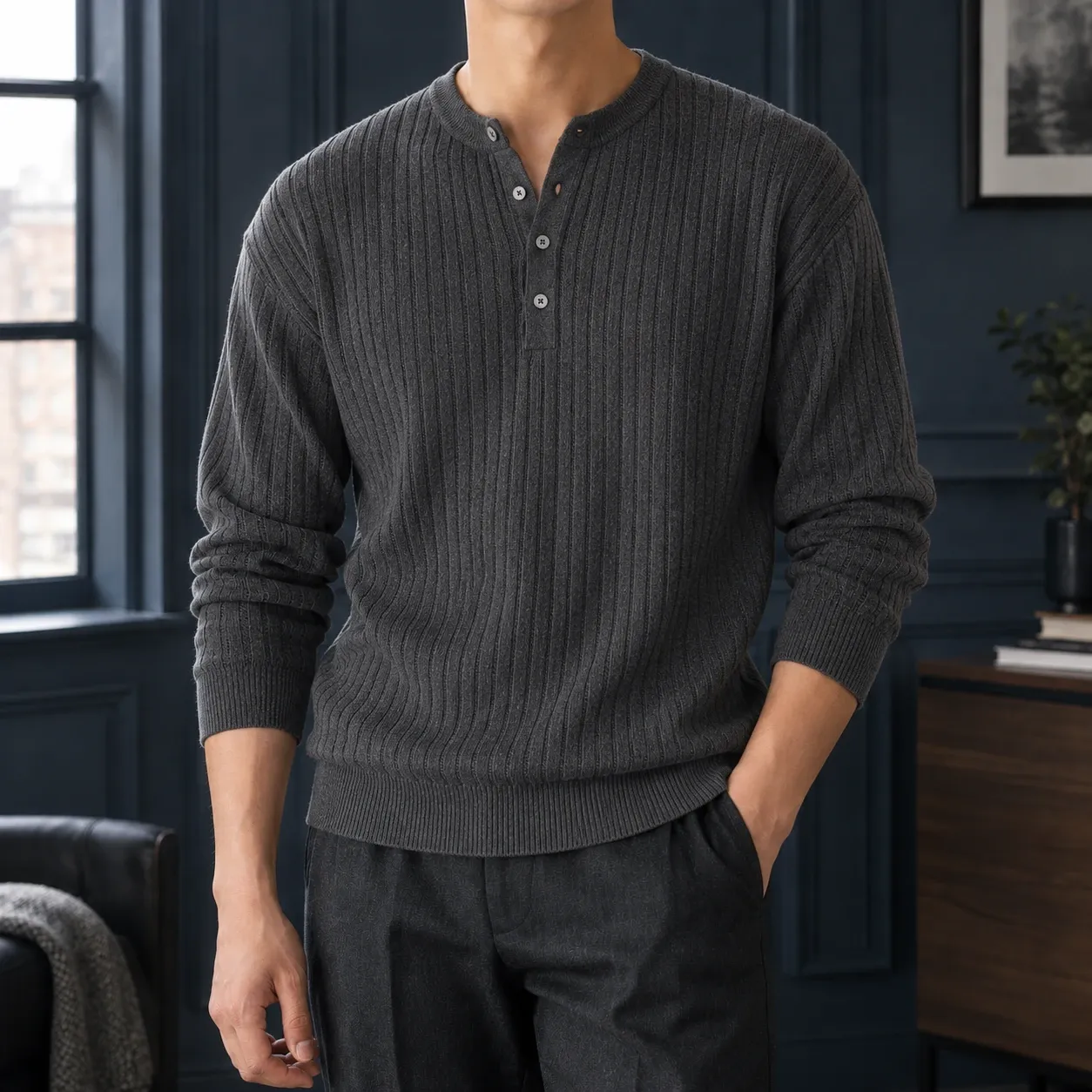 Nico Ribbed Sweater in Dark Gray