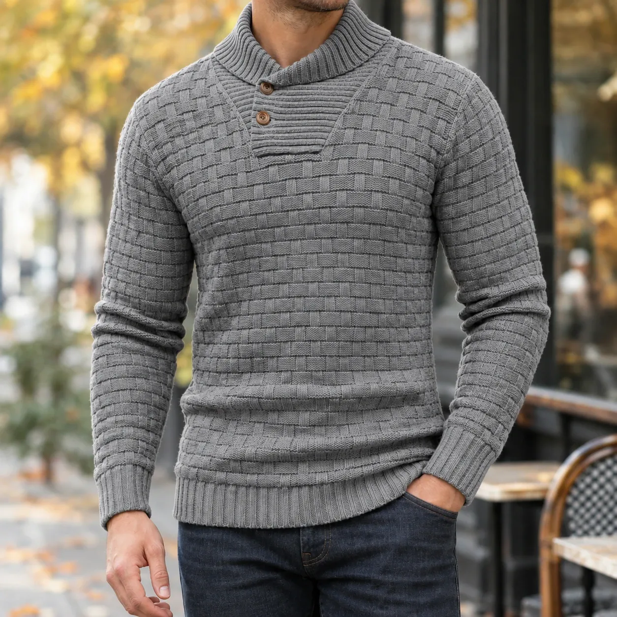 Nicholas Shawl Collar Sweater in Gray