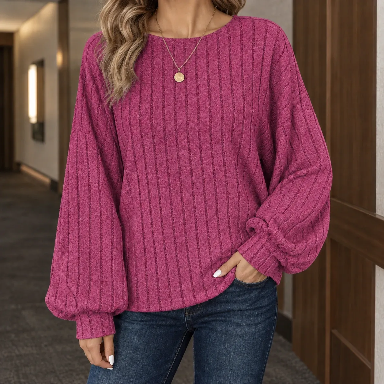 Arwen-Sage Ribbed Top in Rose Red