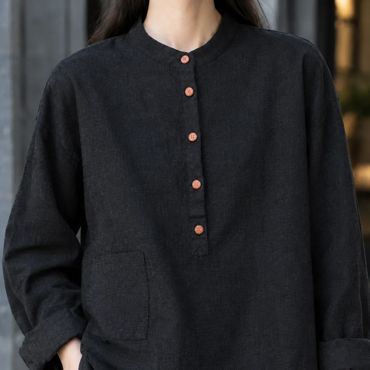 Severine-Pearl Stand Collar Top — detail
