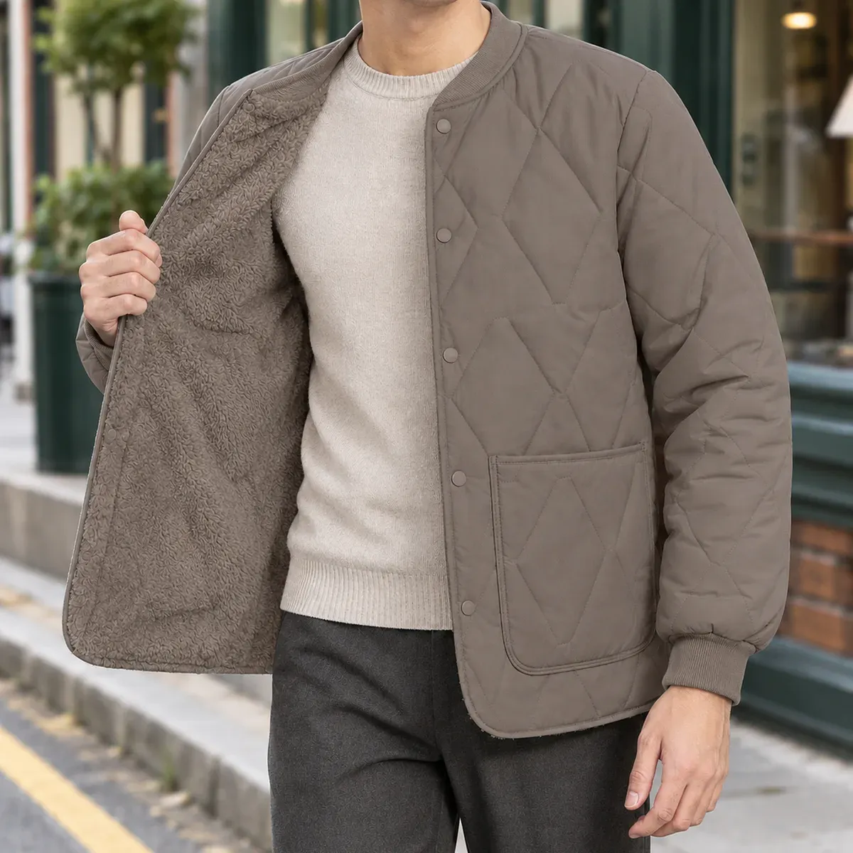 Reuben Quilted Jacket in Taupe