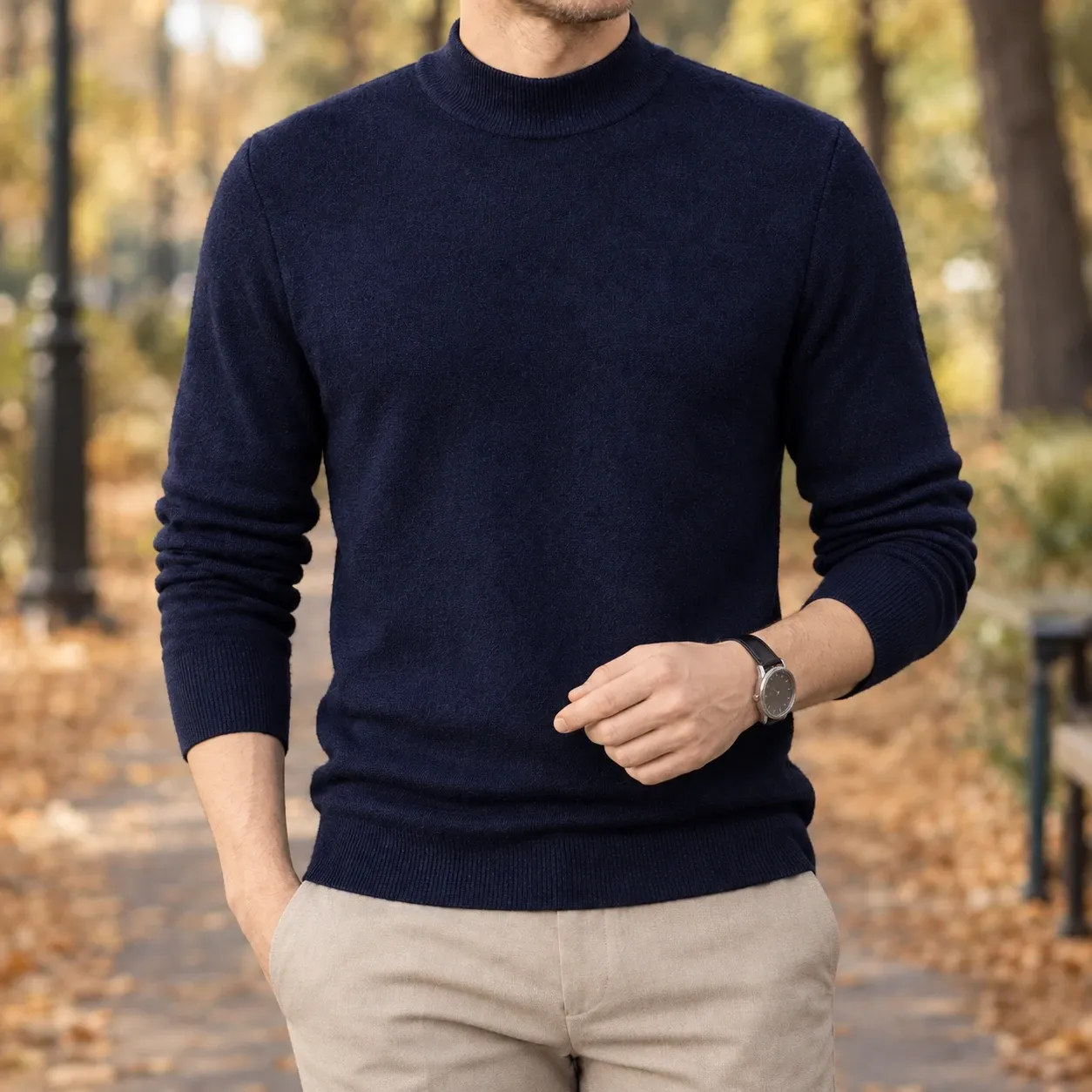 Lennox-Jude Mock Neck Sweater in Navy Blue