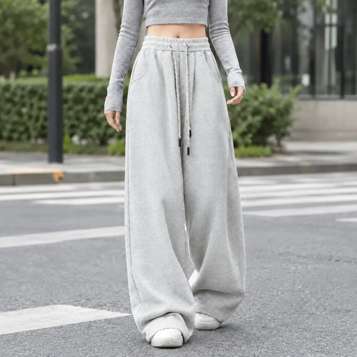 Mara Wide Leg Pants in Light Gray