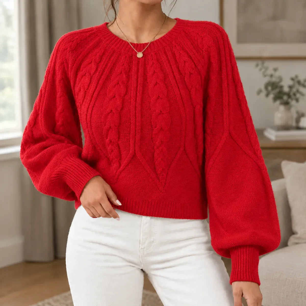 Mackenzie Cable Knit Sweater in Red
