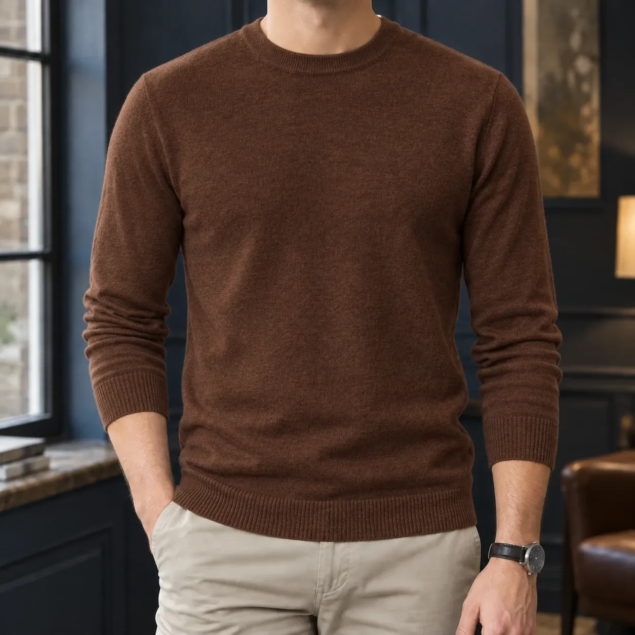 Olivier-Miles Round Neck Sweater in Crew Neck Coffee
