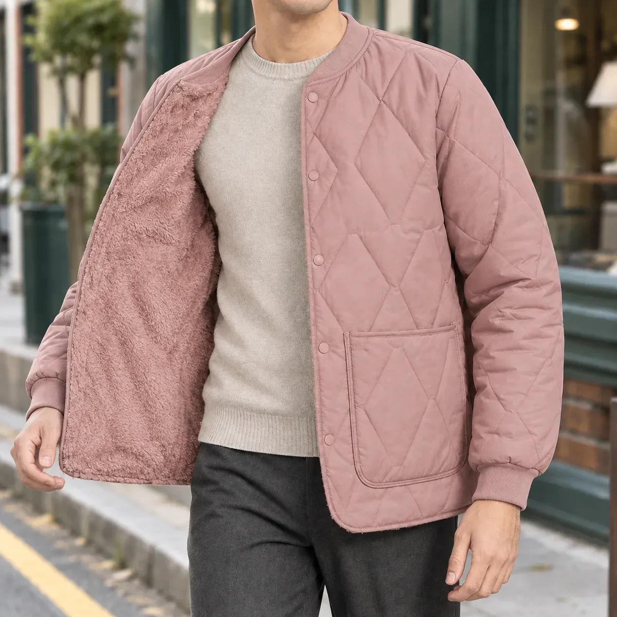 Reuben Quilted Jacket in Purple Sand