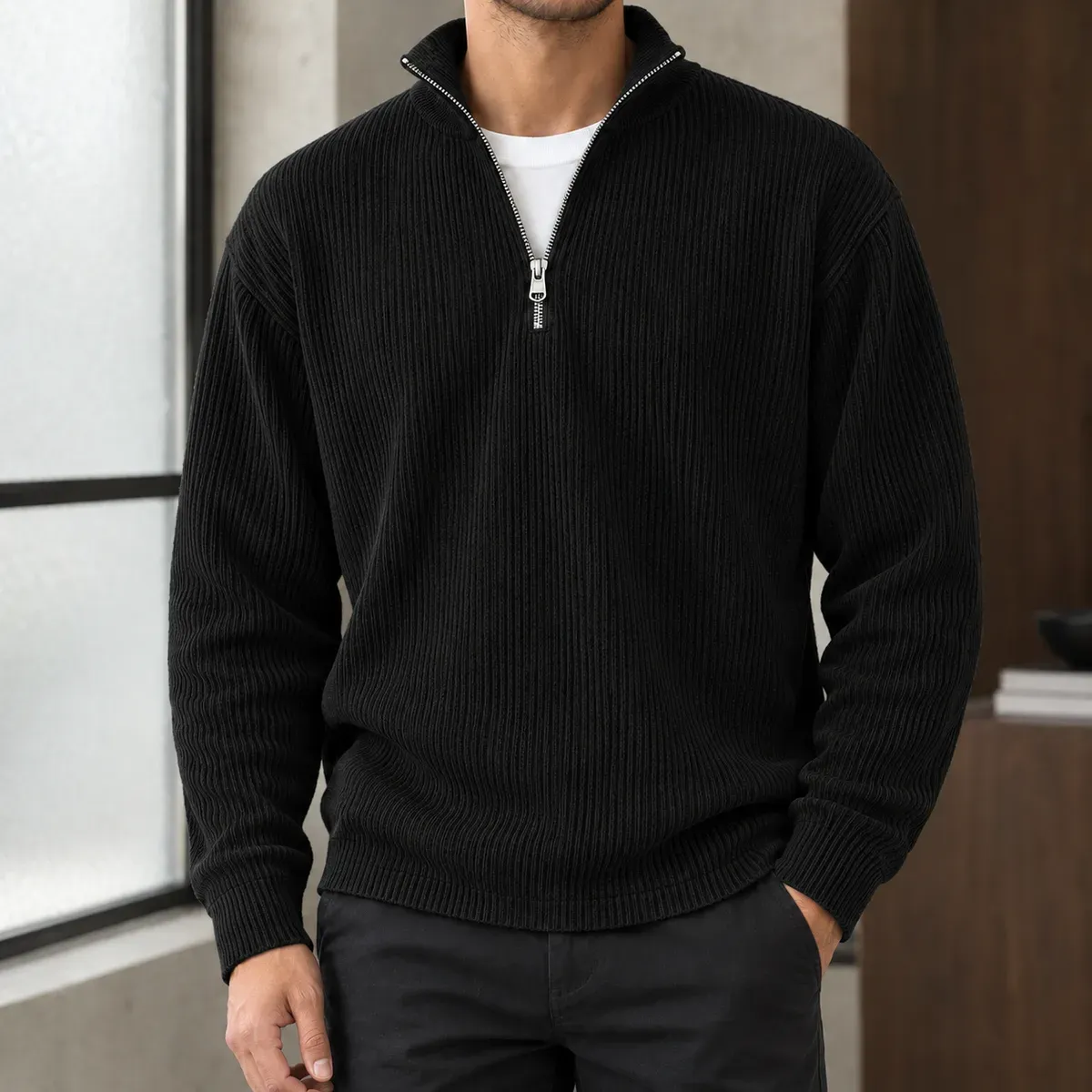 Peter Ribbed Pullover in Black