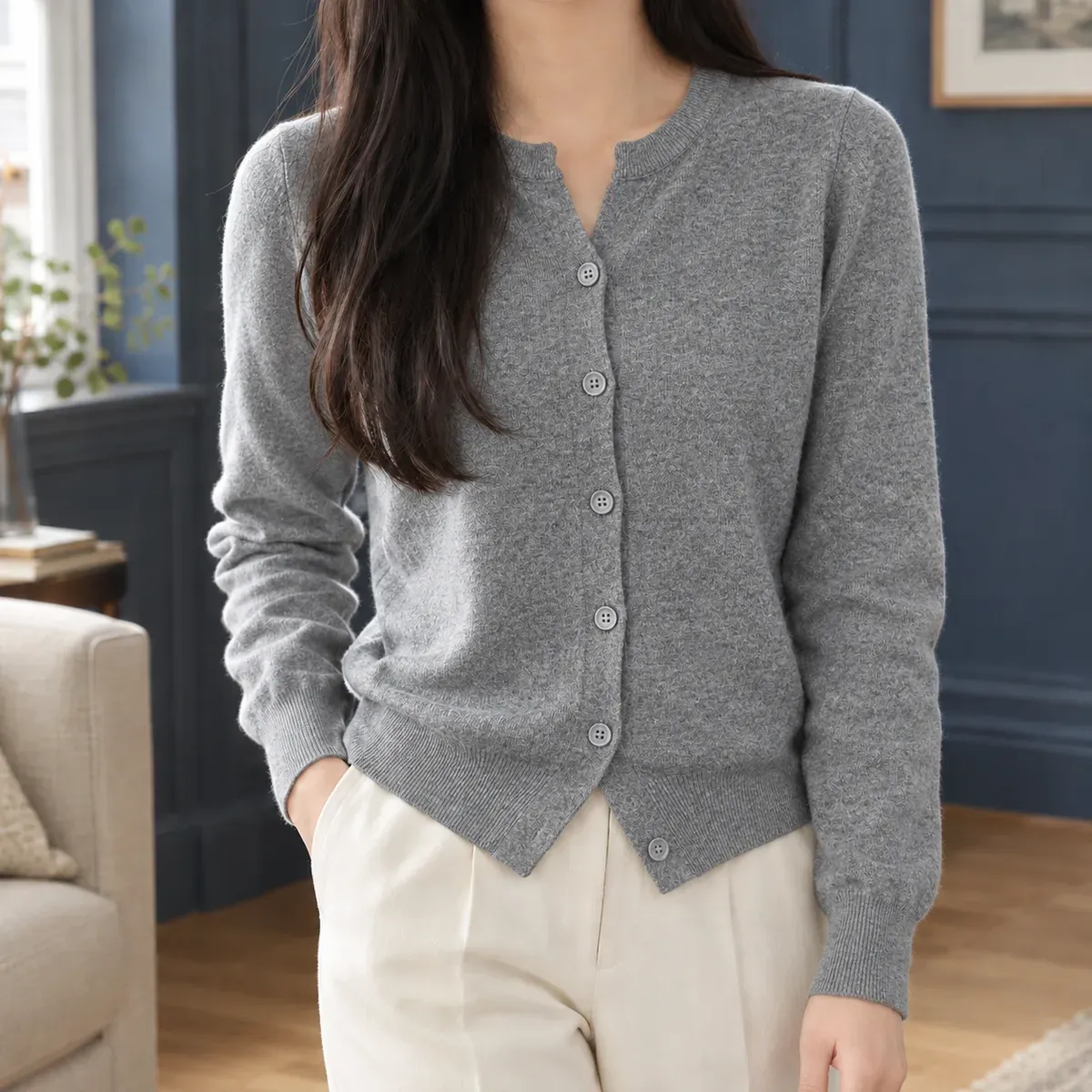 Alice Round Neck Sweater in Gray