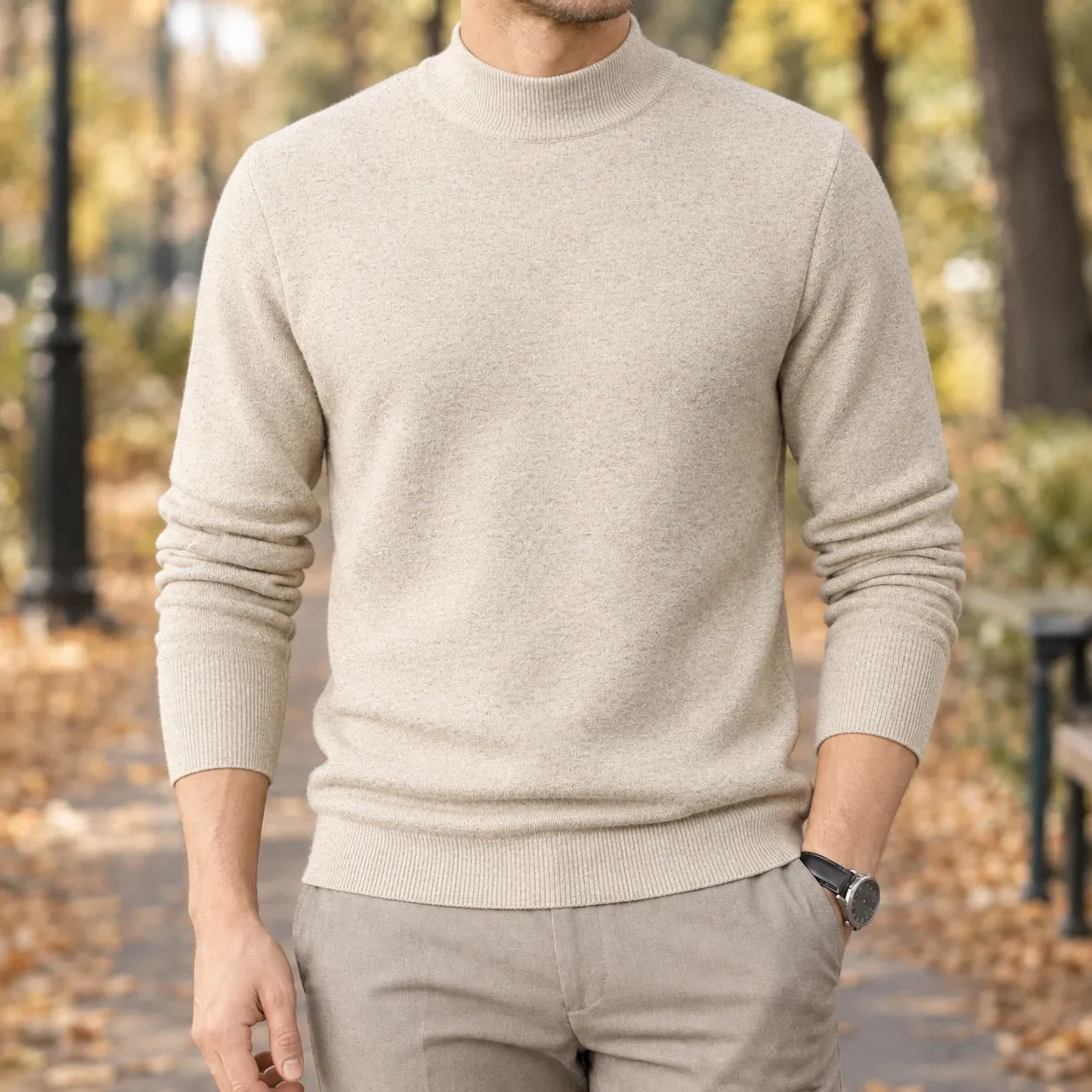 Lennox-Jude Mock Neck Sweater in Beige
