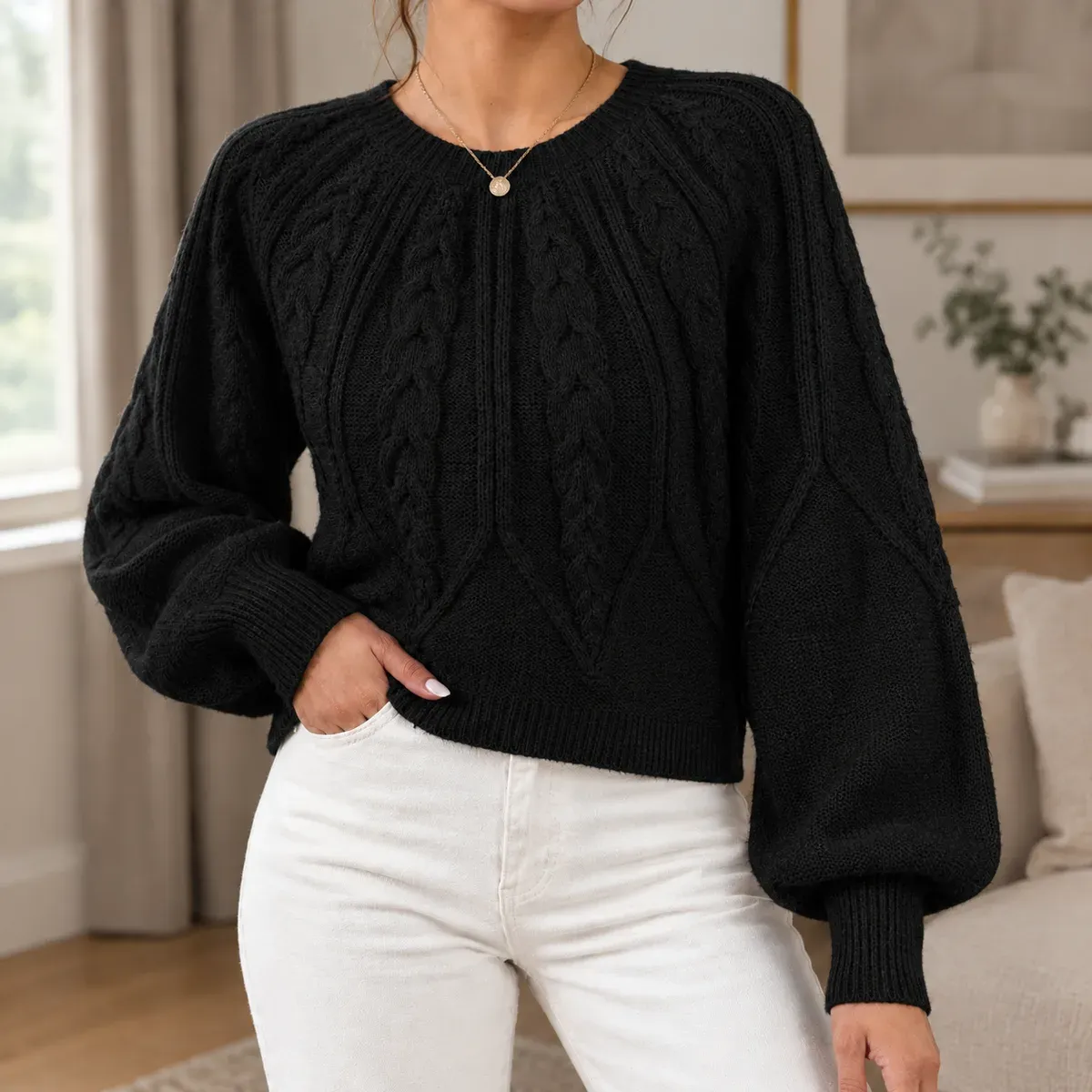Mackenzie Cable Knit Sweater in Black