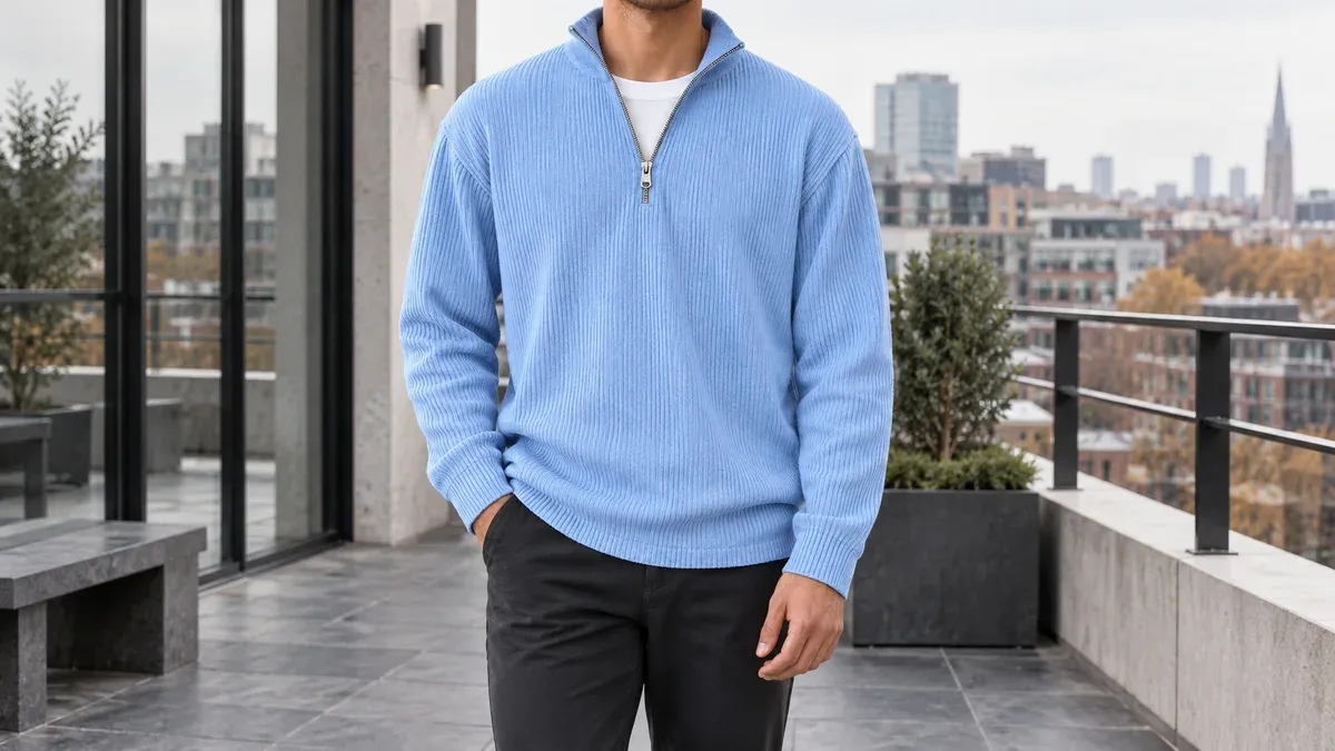 Peter Ribbed Pullover in an editorial setting
