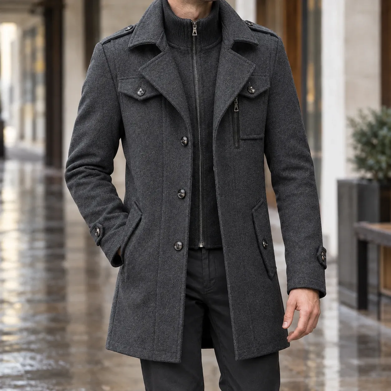 Caspian-Dean Wool Coat in Gray