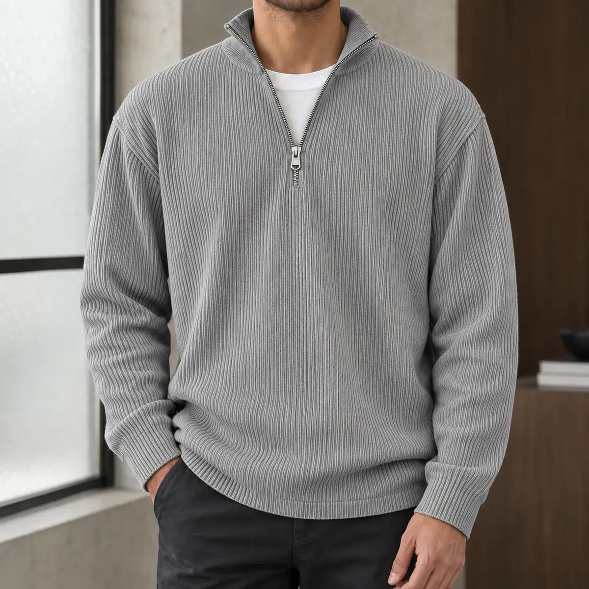 Peter Ribbed Pullover in Gray
