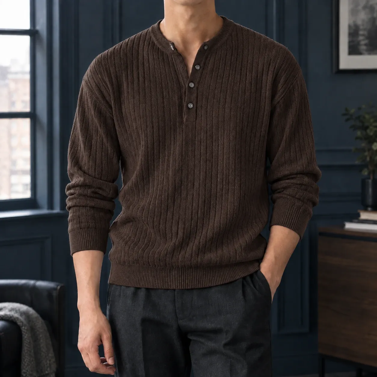 Nico Ribbed Sweater in Dark Brown