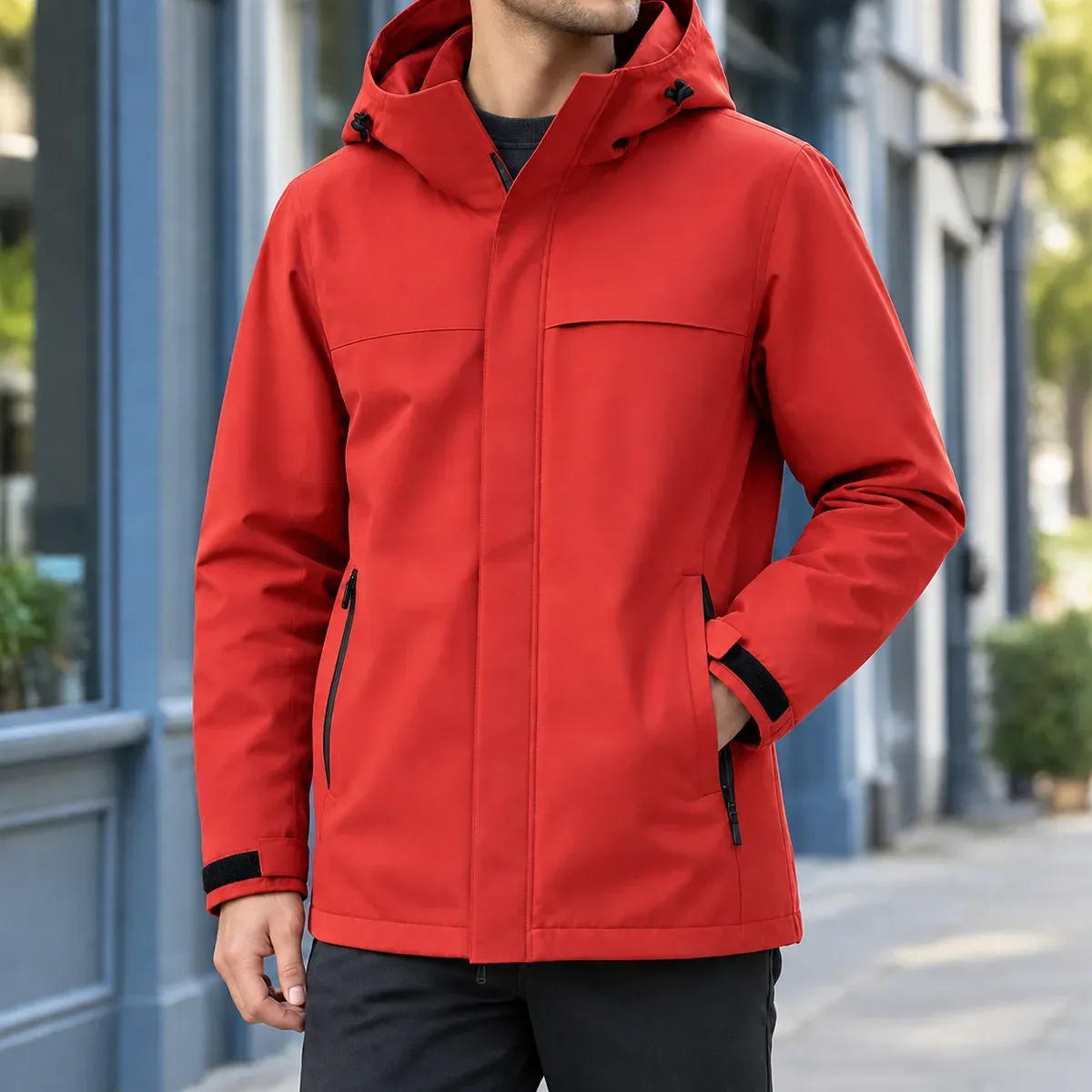 Casimir Hooded Jacket in Vermilion Red