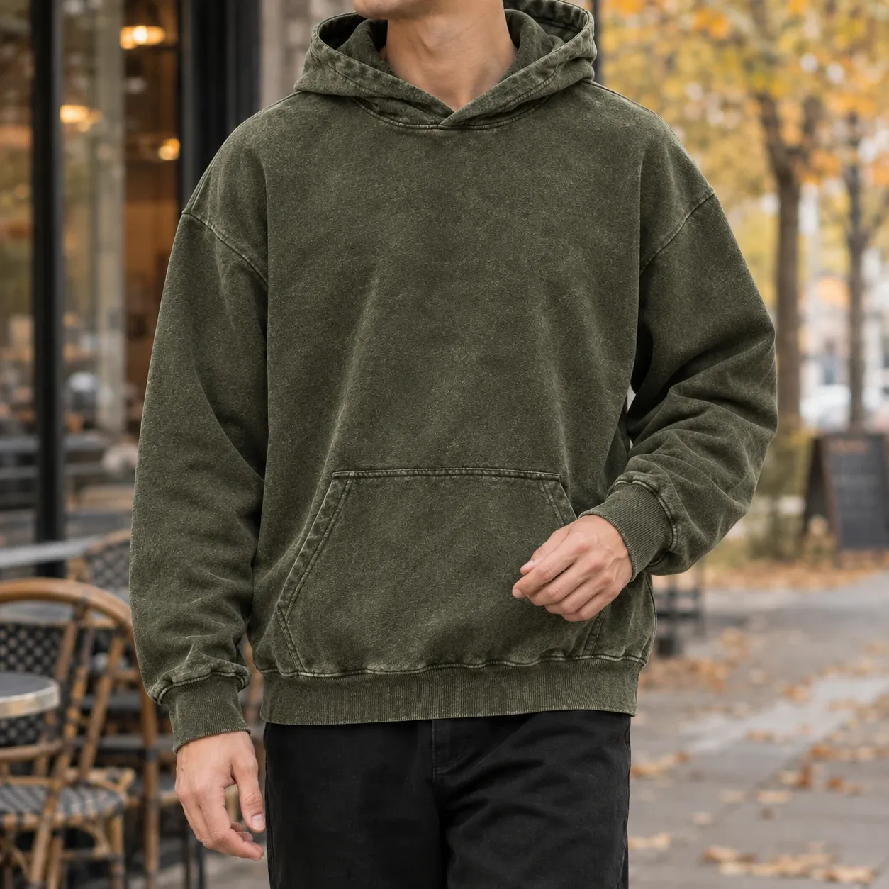 Hugh Washed Hoodie in Distressed Army Green