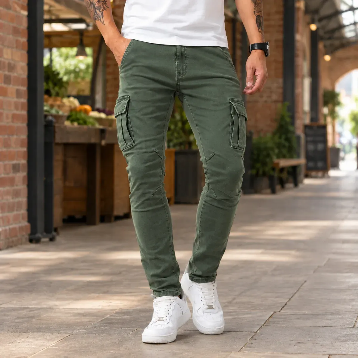 Max Tapered Cargo Pants in Military Green