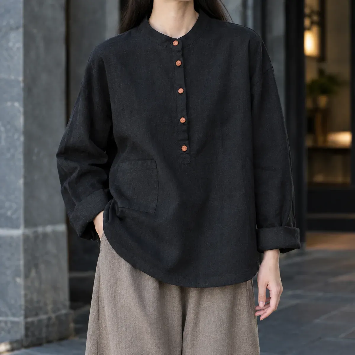 Severine-Pearl Stand Collar Top — gallery photograph 1