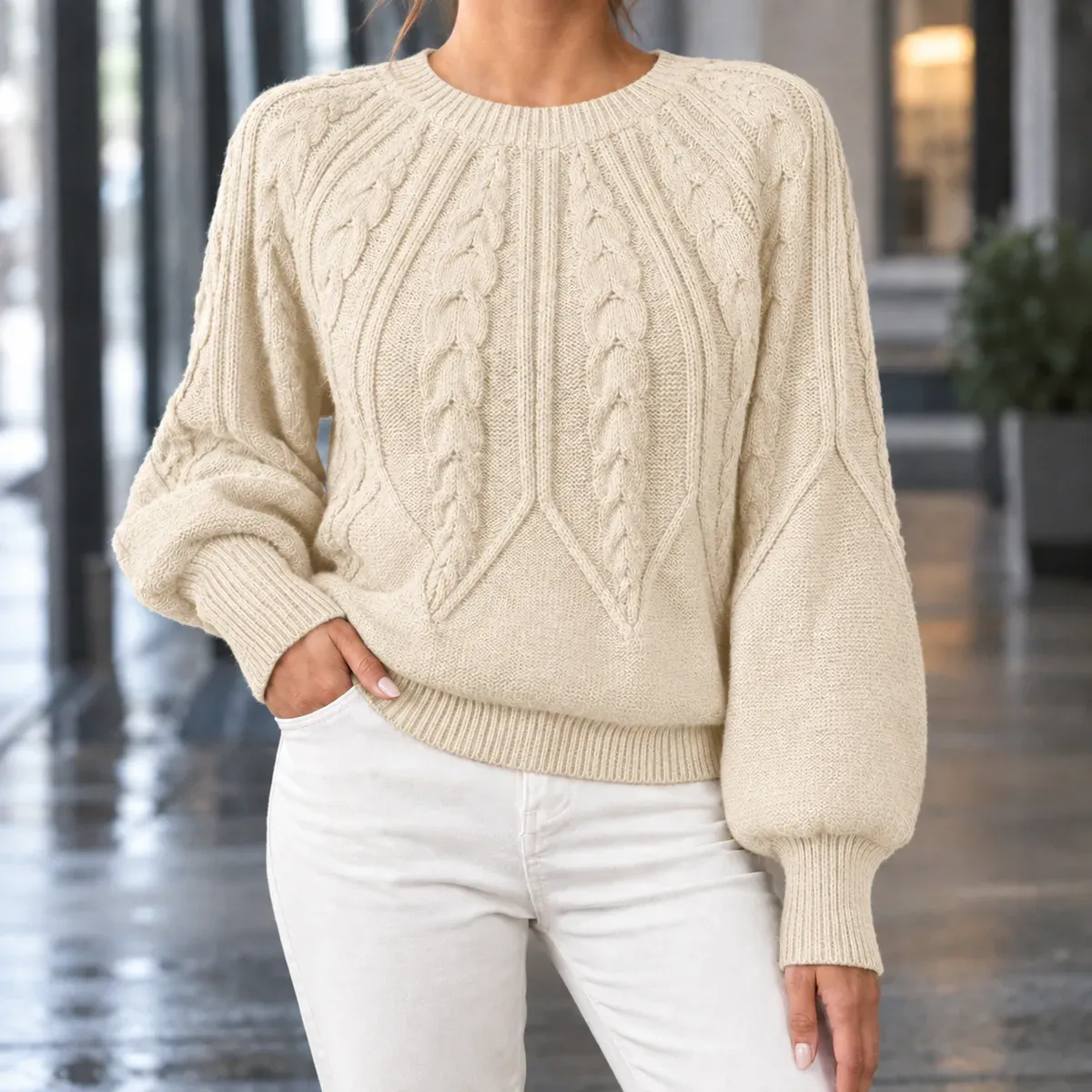 Henriette Cable Knit Sweater in Apricot