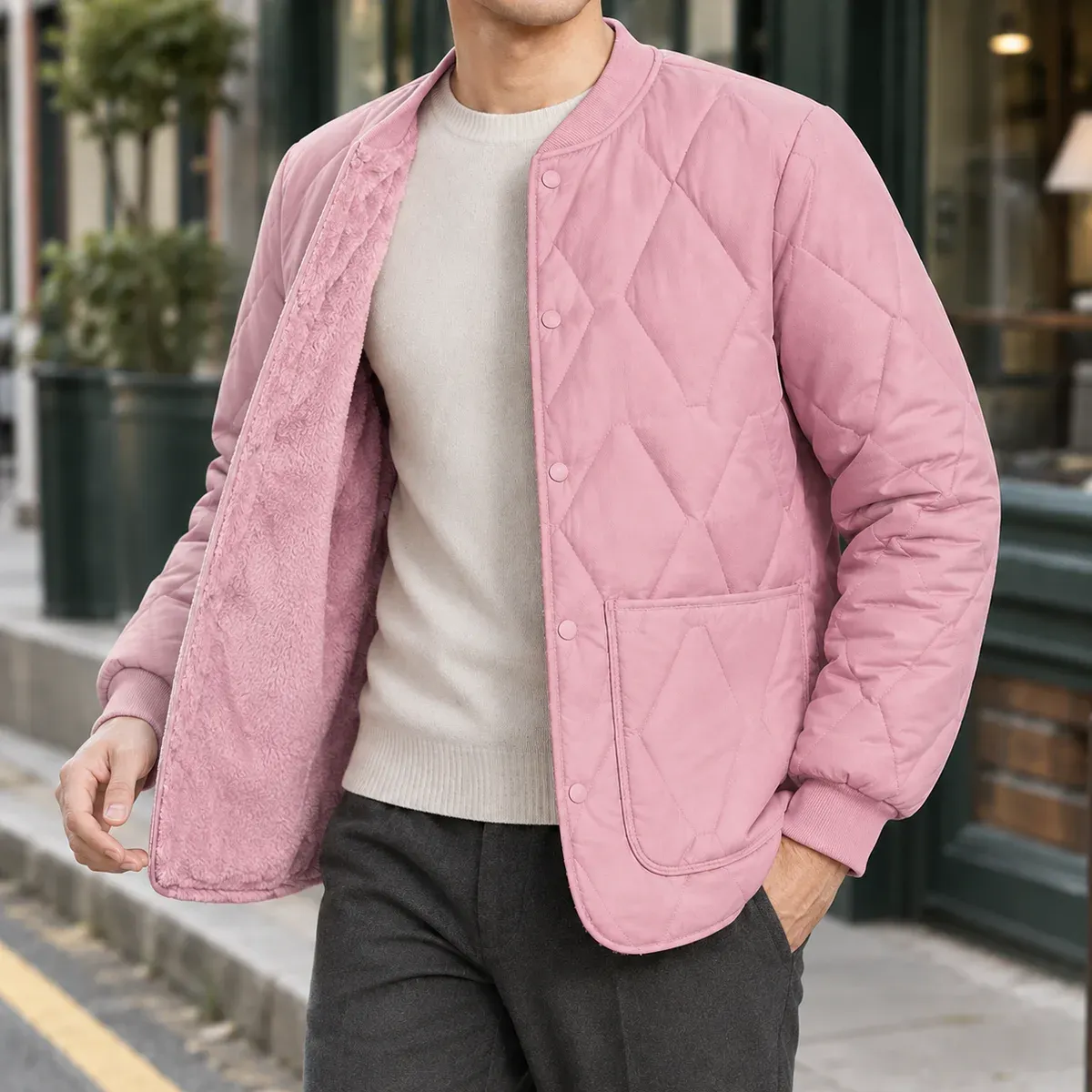 Reuben Quilted Jacket in Lotus Root Pink