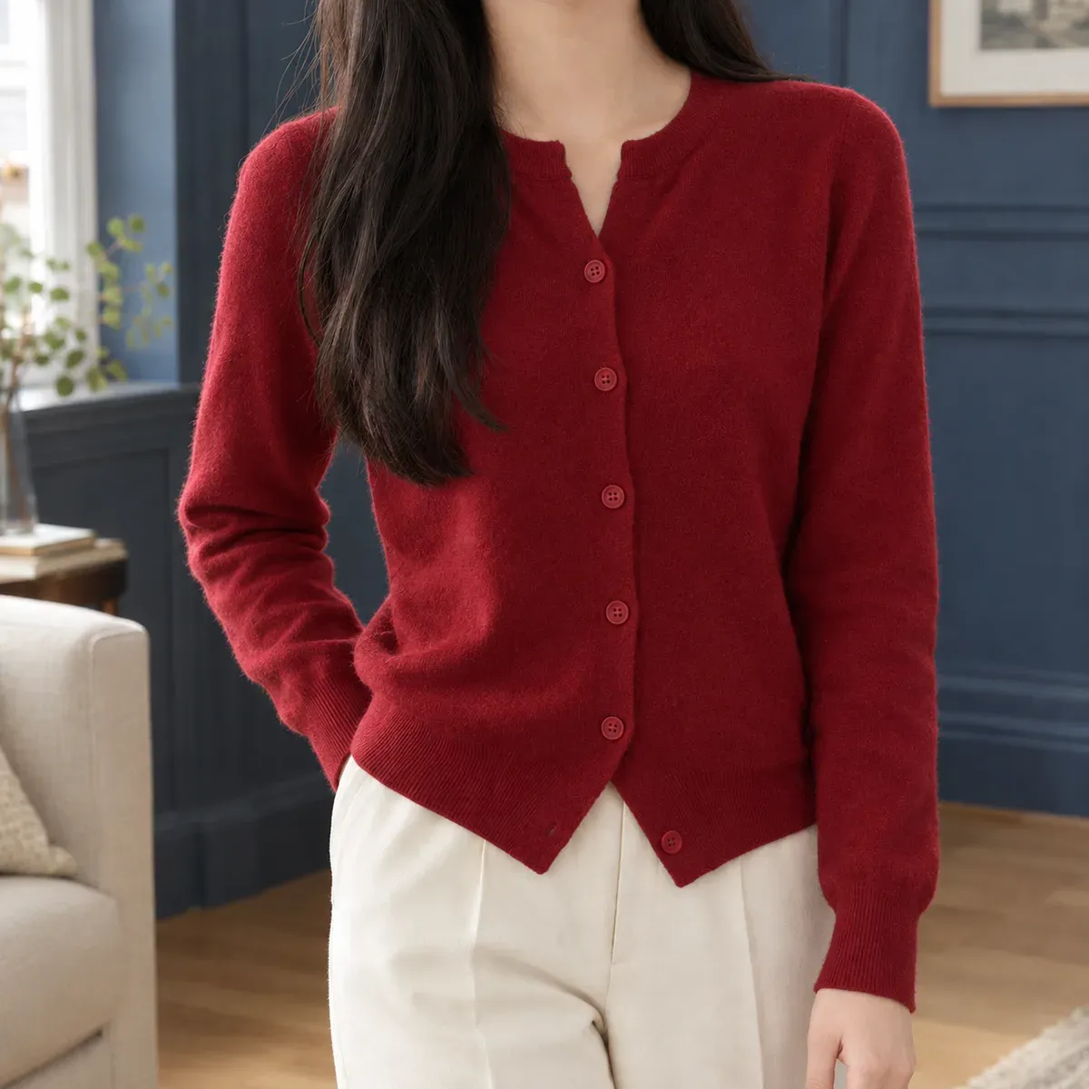 Alice Round Neck Sweater in Vintage Red