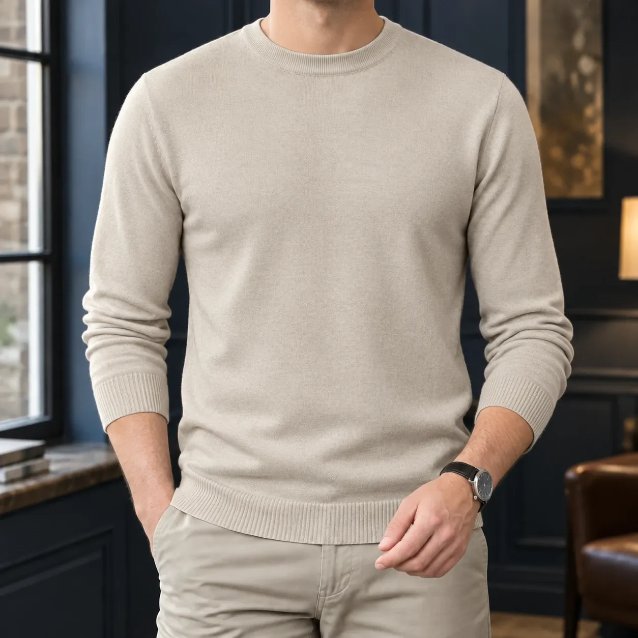 Olivier-Miles Round Neck Sweater in Round Neck Khaki