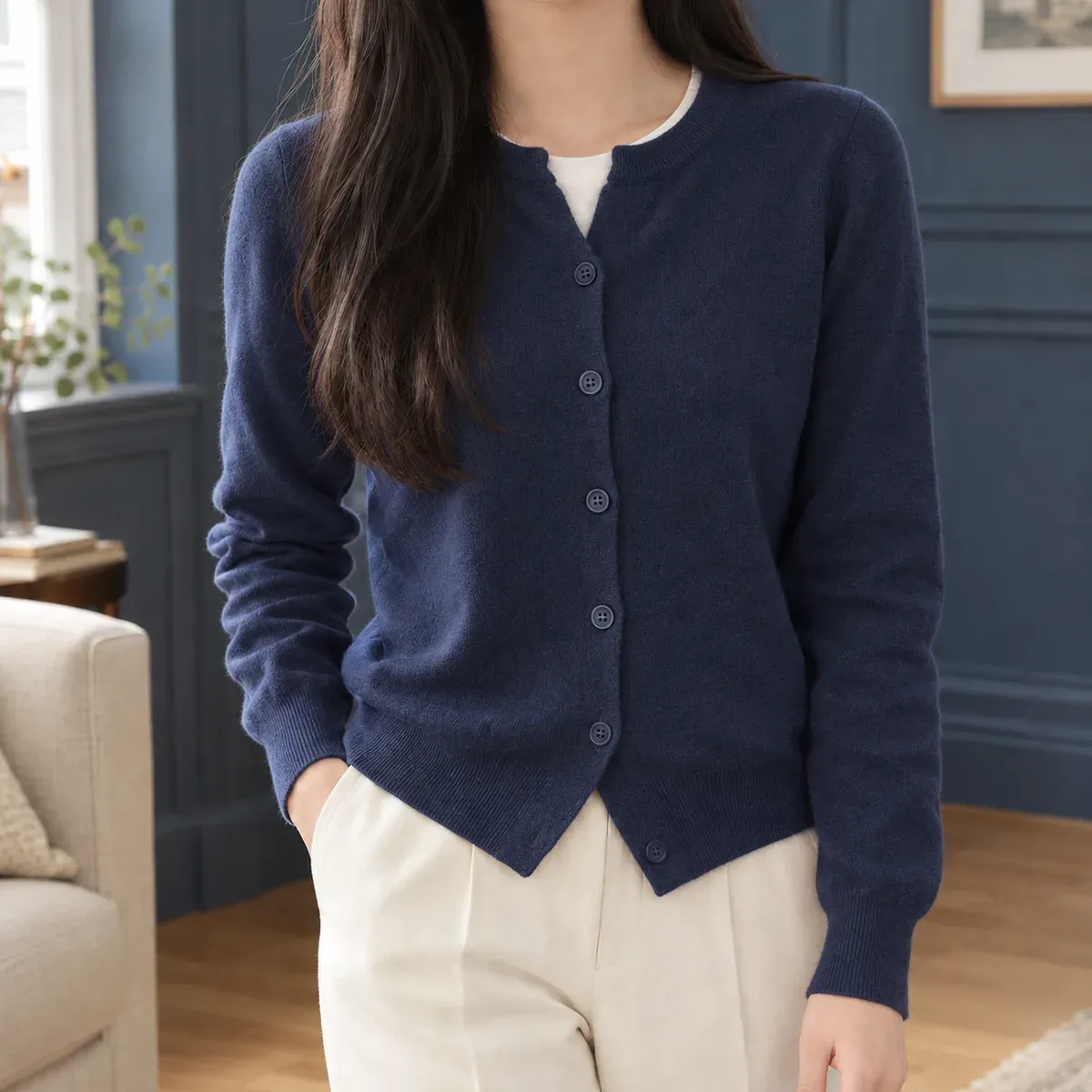Alice Round Neck Sweater in Navy Blue