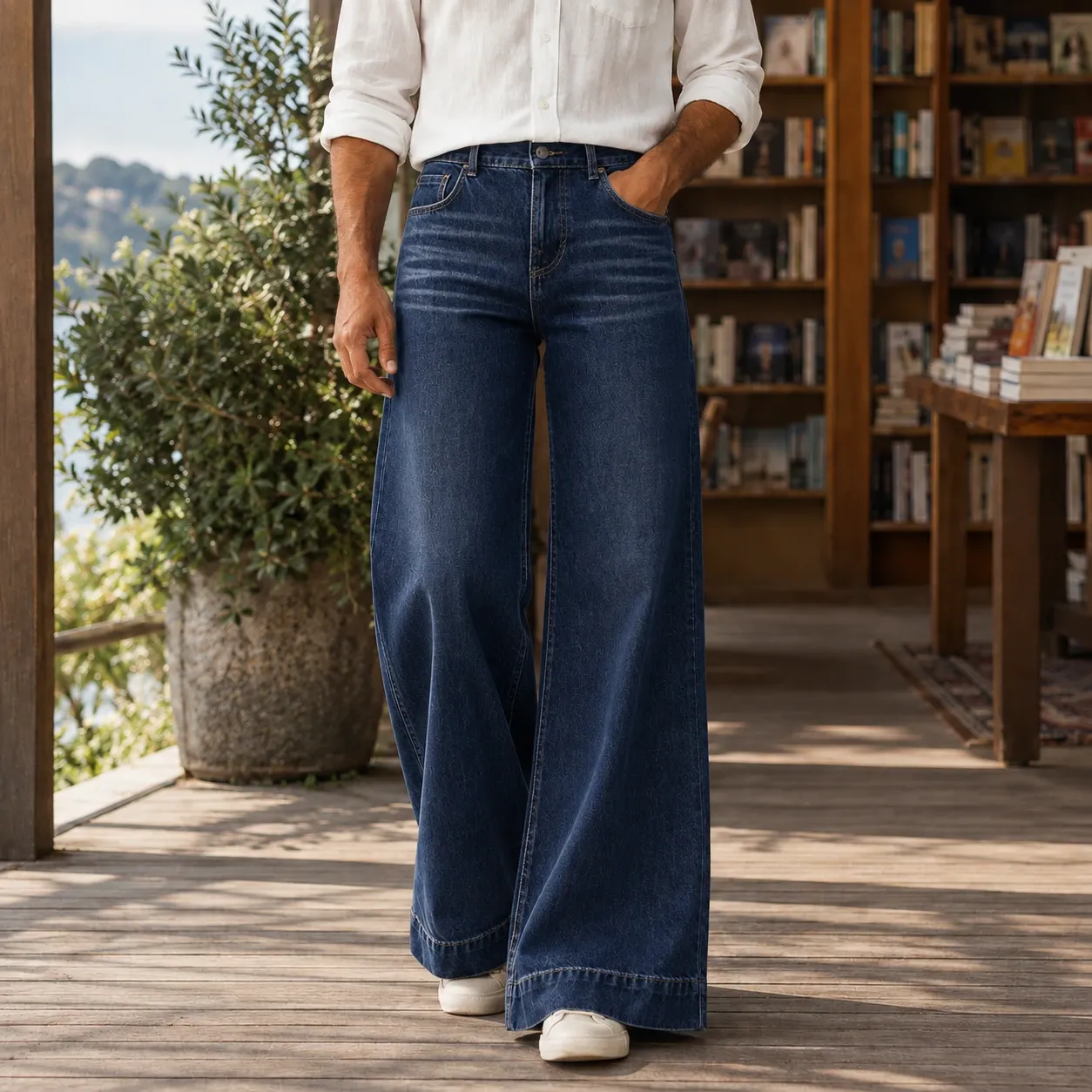 Alphonse Wide Leg Jeans in Dark Blue