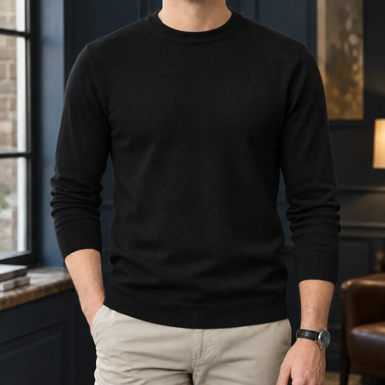 Olivier-Miles Round Neck Sweater in Round Neck Black