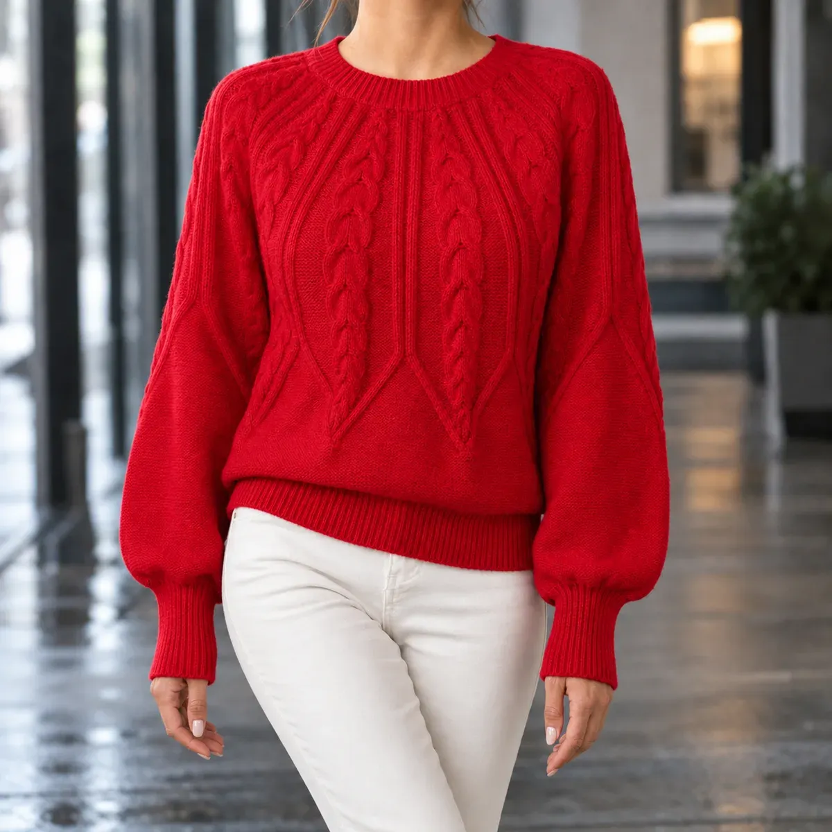 Henriette Cable Knit Sweater in Red